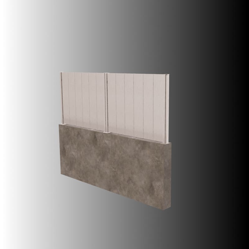 Valla metálica modelo 4 Modelo 4 de valla metálica sobre muro. Lamas plegadas de acero en posición vertical y travesaños interiores horizontales. tallermetalico.com